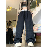 Minimal Street Fit Retro Plaid Wide Leg Sweatpants
