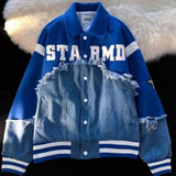 Y2K Patchwork Retro Baseball Denim Varsity Jacket