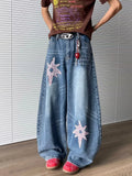 Star Embroidery Baggy Stacked Hip Hop Jeans