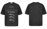 Trendy Grunge Hip Hop Graphic Printed Washed T-Shirt