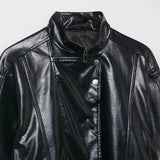 Vintage Gothic High Neck Zipper PU Leather Jacket