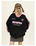 Women Contrasting Color V-Neck Sweatshirt