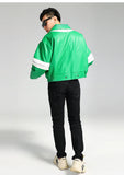 Cool Green Block Pu Leather Jacket