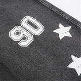 Summer Vintage Star Letter Printed Washed Denim Short