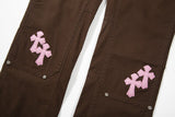 Pink Cross Straight-leg Gothic Pants