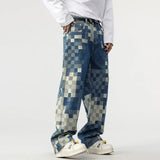Vibrant Mosaic Checkerboard Printed Jeans
