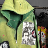 Y2K Green Retro Oversized Tie Dye Zip Sweatshirt