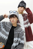 Soft Textured Knit Fair Isle Zipper Cardigan