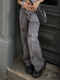 Y2K Gray Star Grunge Baggy Denim Pants