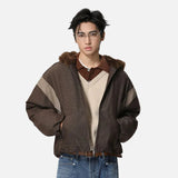 Y2K Versatile Patchwork Faux Fur Hooded Jacket