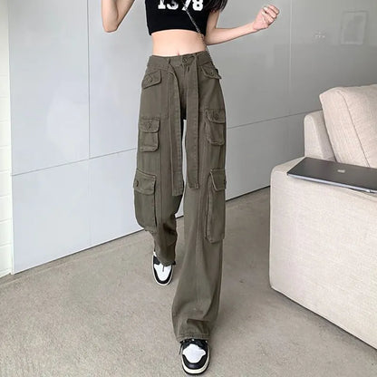 Wide-leg Belt Cargo Pants