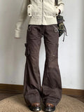 Brown Slim Flare Cargo Jeans