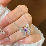 Purple Zircon Butterfly Pendant Necklace