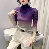 Chic Gradient Print Mesh Long T-Shirt