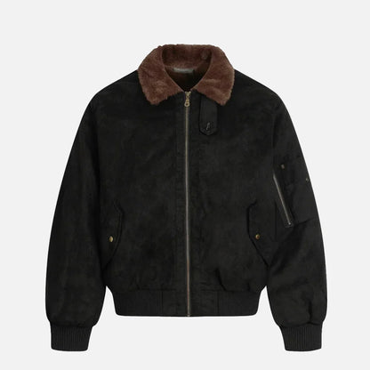Breathable Quilted Solid Color Bomber Fur Jacket