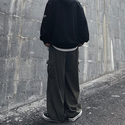 Solid Baggy Wide-Leg Cargo Pants