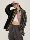 Plaid Lapel Long Sleeve Womens Shirt