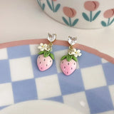 Korean Strawberry Flower Love Heart Earrings