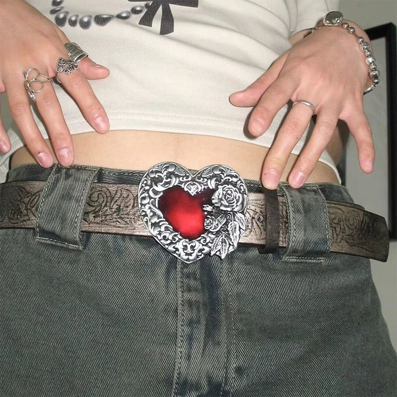 Red Metal Heart Buckle Gothic Belt