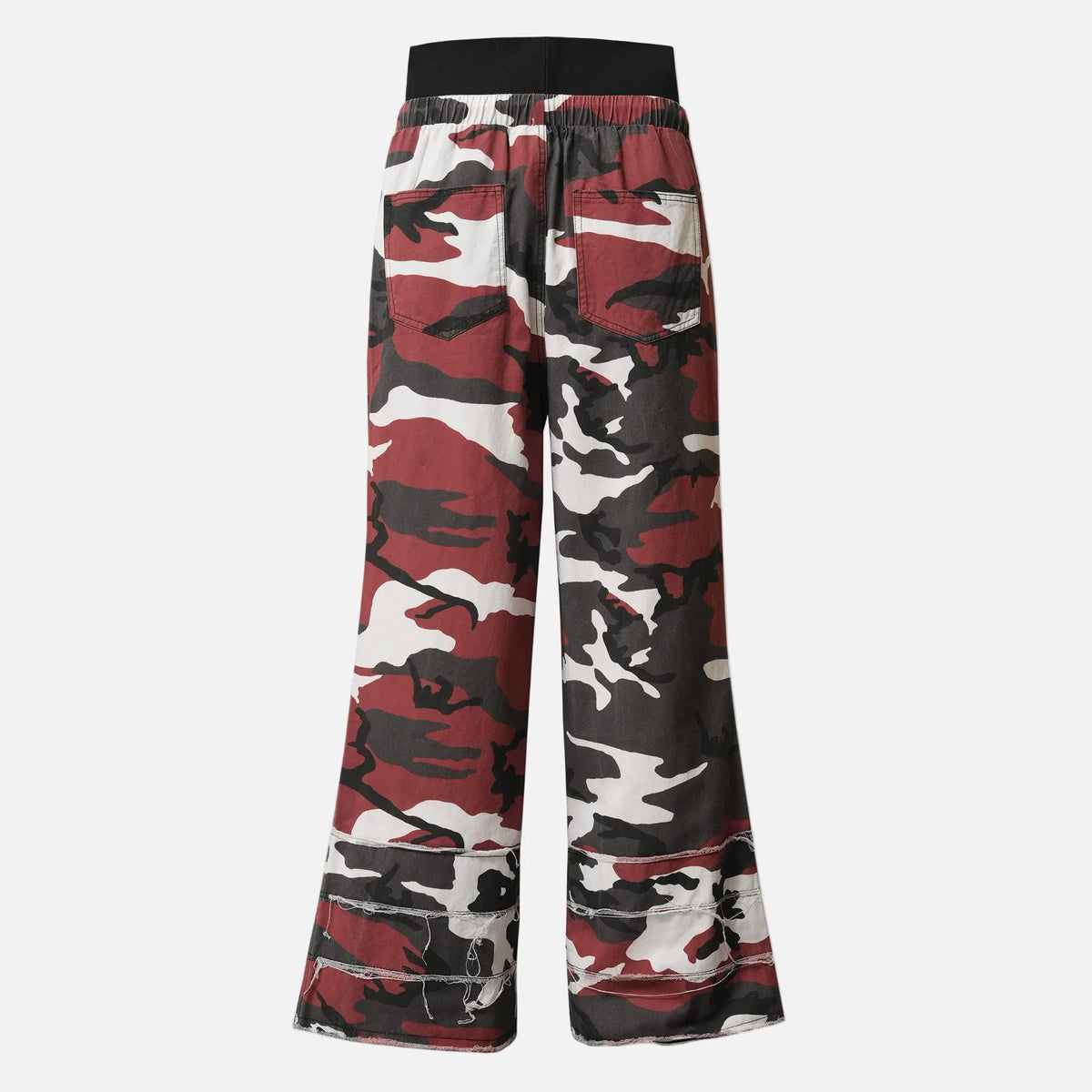 Elastic Waist Drawstring Camouflage Flare Jeans
