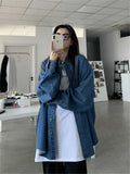 Cozy Niche Loose Retro Deep Blue Denim Shirt