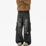 Camouflage Loose Ripped Straight Leg Cargo Jeans