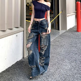 Breathable Washed Ripped High-Waist Jeans