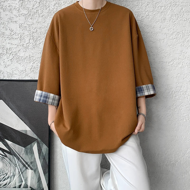 Cool Oversized Plaid Korean Style T-Shirt
