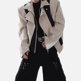 Streetwear Patchwork Contrast Color Zipper Jacket