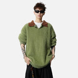 Handsome Color Contrast Fleece Knitted Sweater