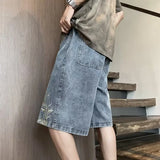Baggy Embroidered Denim Shorts