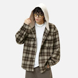 Cozy Color Block Plaid Hooded Flannel Oversized Shirt