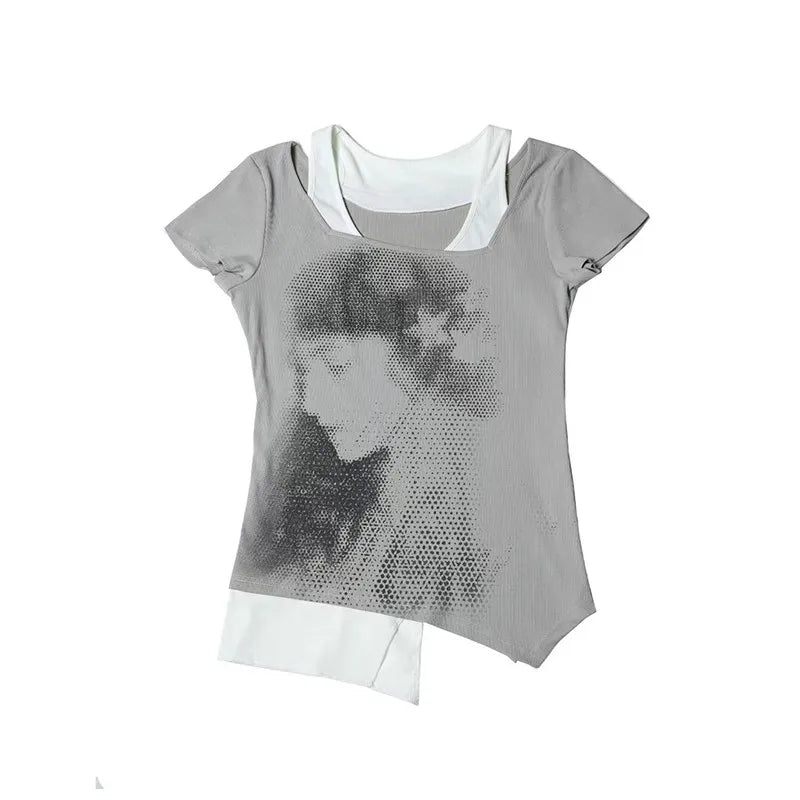 Vintage Grunge Patchwork Short Sleeve T-Shirt