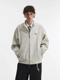 Oatmeal Melange Minimalist Stand Collar Bomber Jacket