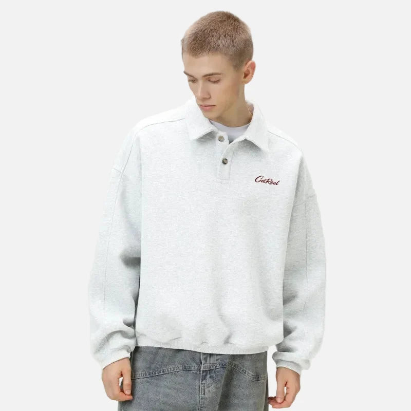 Autumn Letter Print Loose Turn Down Collar Sweatshirt