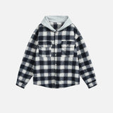 Cozy Color Block Plaid Hooded Flannel Oversized Shirt