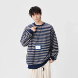 Y2K Striped Oversized Crew Neck Sweatshirt