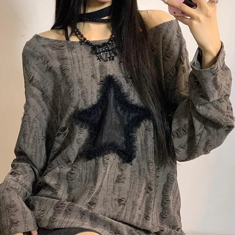 Ripped Radiance Star Long-sleeved T-shirt