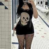 Dark Gothic Skull Print Lace Dress