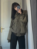 Women Casual Patchwork Zipper Collar Jacket