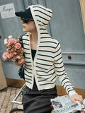 Y2K Striped Wool Blend Hooded Cardigan