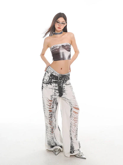 White Ripped Baggy Denim Jeans