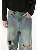 Distressed Broken Hole Straight Leg Jeans