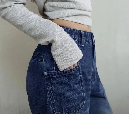 Mid Waist Multipocket Wide Leg Jeans