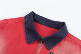 Retro Loose Color Block Cargo Ripped Denim Jacket