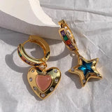 Heart and Star Gem Hoops Earrings