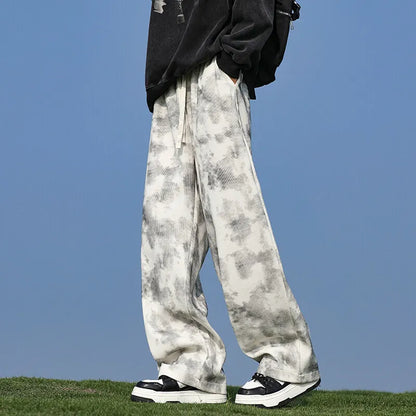 Retro Black Beige Casual Straight Pants