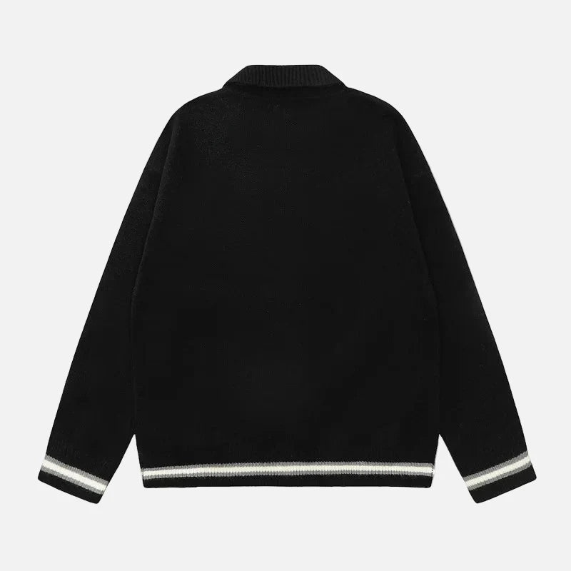 Y2K Preppy Striped Tie Collar Knit Sweater