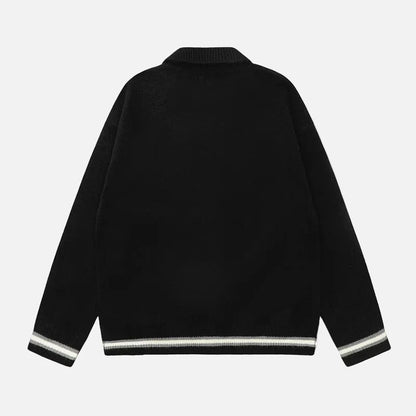 Y2K Preppy Striped Tie Collar Knit Sweater