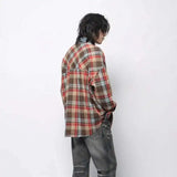 Fashionable Vintage Plaid Frayed Edge Long Sleeve Shirt